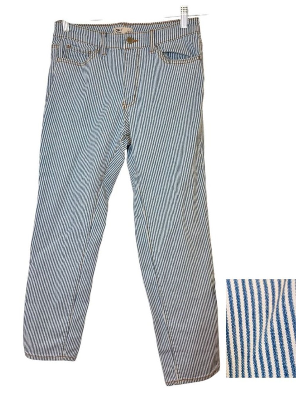 OAT New York Railroad Blue White Striped Mid Rise Straight Leg Jeans Size 4/27